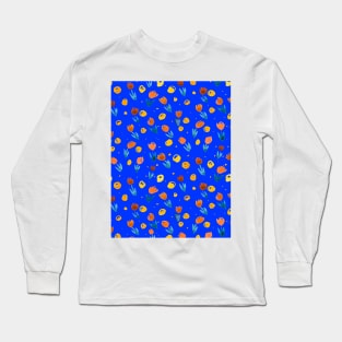 Watercolor tulips pattern - blue and orange Long Sleeve T-Shirt